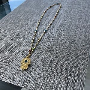 Hamsa necklace with evil eye chain